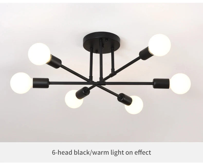 Retro Industrial Wrought Iron Material 6Heads LED Ceiling Lamp Home Luminaire  Modern Living Room Light E27 Decoration Light