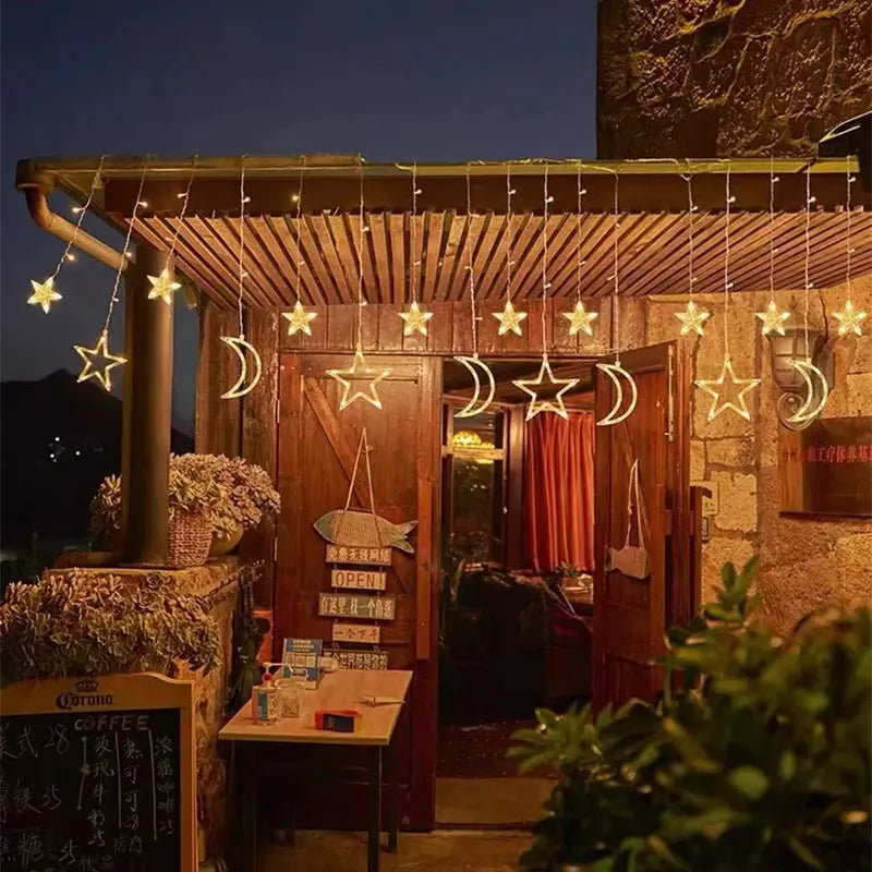 Christmas Lights Solar Moon Star LED String Lights Decoration for Home outdoor Wedding Led Curtain Lamp Holiday Decor tableandwalllamps