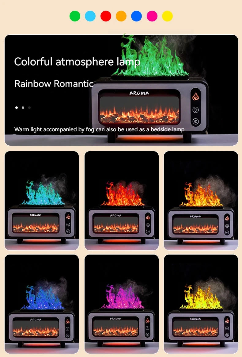 Colourful Flame Home USB Aromatherapy Diffuser Large Capacity Water Tank Fireplace Essential oils Air Humidifier Christmas Gifts tableandwalllamps