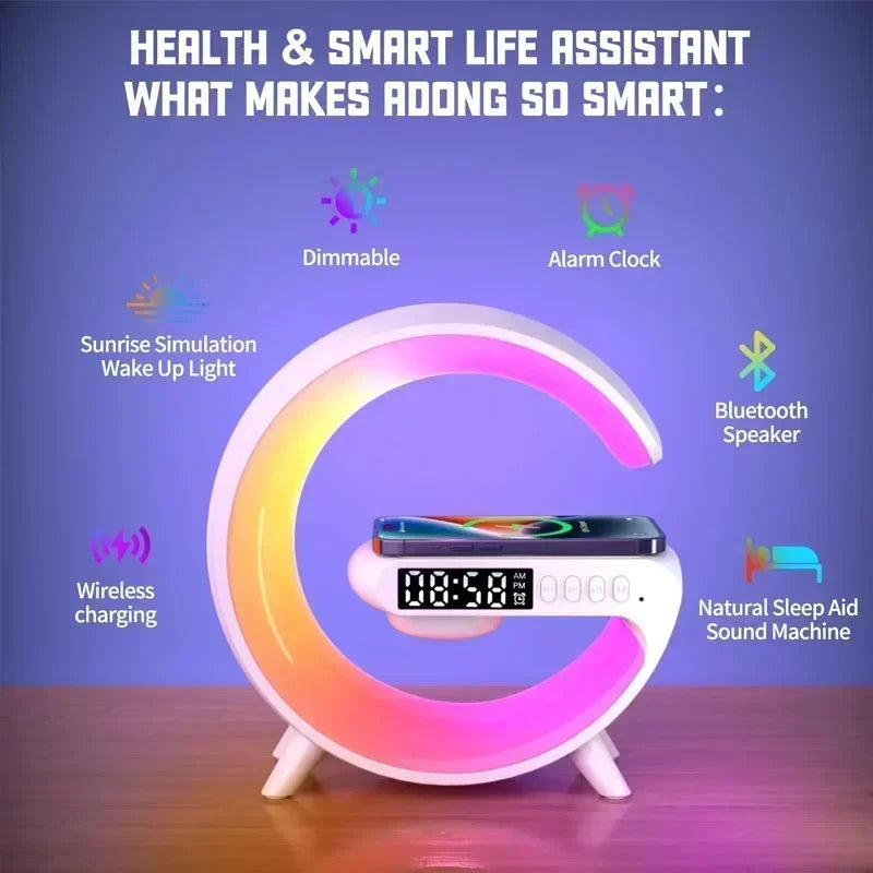 BIG G Multifunction Wireless Charger Stand Pad Speaker RGB Night Light Fast Charging Station for iPhone 15 14 13 Samsung Xiaomi tableandwalllamps