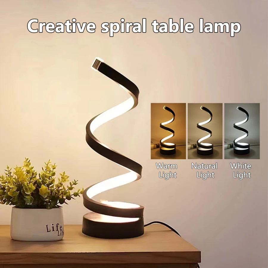 Modern Spiral Table LED Night Light Dimmable Desk Lamp Living Room Nightstand Lamp Bedside Table Study Office Bedroom Decoration tableandwalllamps