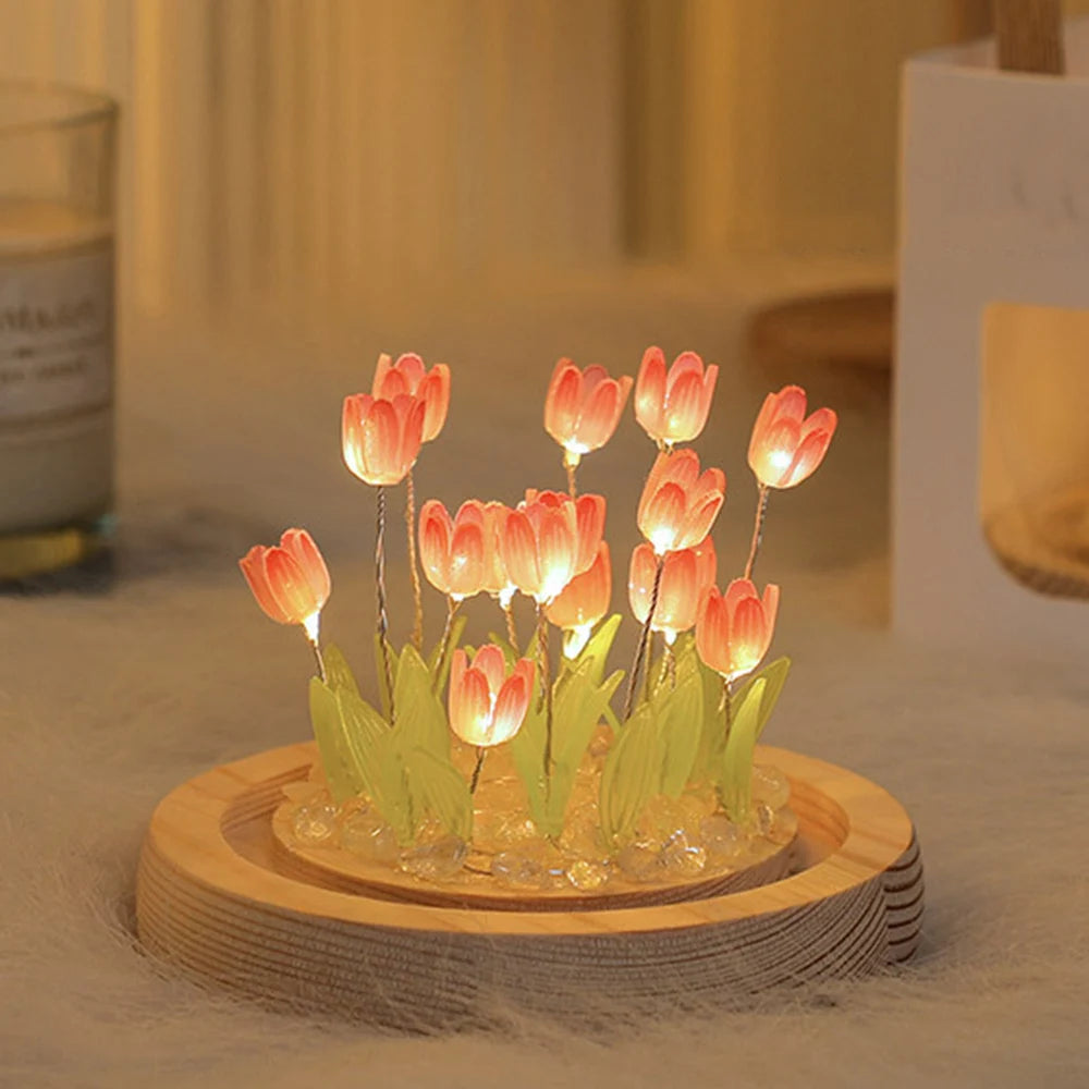 Simulation Tulip DIY Bedside Lights Handmade Material Flower LED Night Light Battery Operated Table Lamp Bedroom Decoration tableandwalllamps