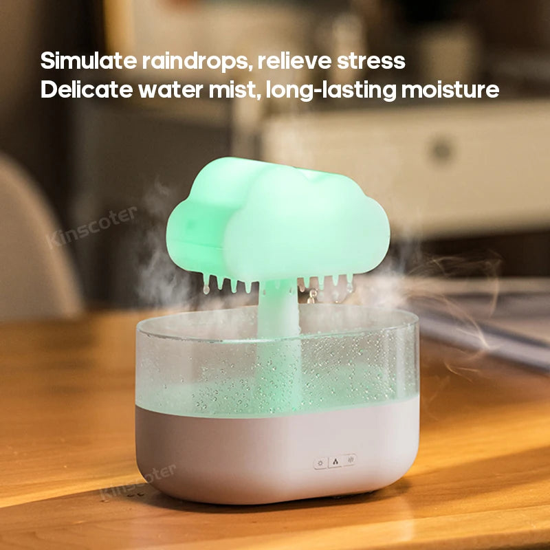 Cloud Air Humidifier Electric Aroma Essential Oil Diffuser Ultrasonic Mist Rain Cloud Color Night Light Raindrops White Noise tableandwalllamps