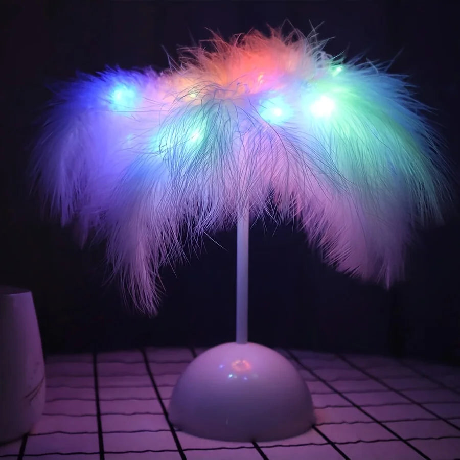 Creative Feather Table Lamp Warm White Light Tree Feather Lampshade Girl LED Wedding Decorative Lights Birthday Gift Home Decor tableandwalllamps