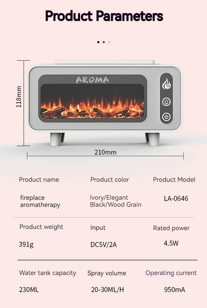 Colourful Flame Home USB Aromatherapy Diffuser Large Capacity Water Tank Fireplace Essential oils Air Humidifier Christmas Gifts tableandwalllamps