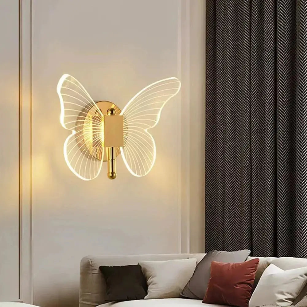 Butterfly LED Wall Lamp Interior Modern Metal Acrylic 110V-220V Wired Wall Lamp Tricolor Adjustment Bedside Wall Light Sconces tableandwalllamps