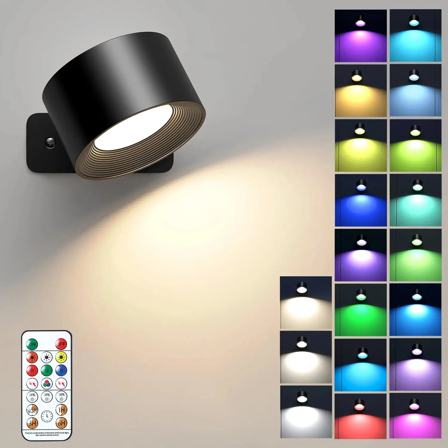 LED Wall Sconce 19 RGB Colors Dimmable, Rechargeable Wall Sconces Battery Operated Picture Light, Touch & Remote Control, 360° R tableandwalllamps