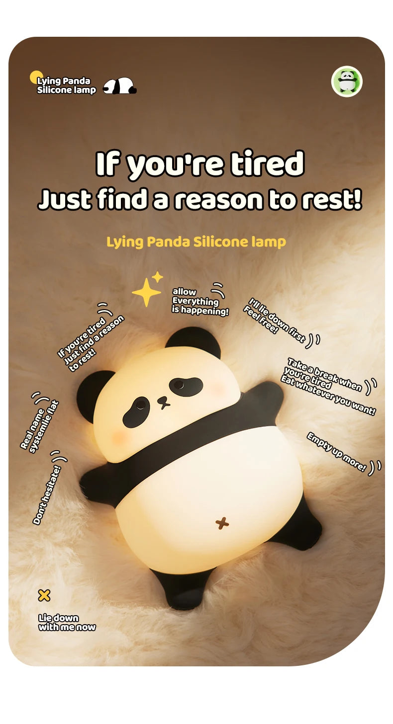 Panda LED Night Light Cute Silicone Lamp Baby Nursery Touch Sensor Nightlight Rechargeable with 3 Warm Light for Wholesale tableandwalllamps