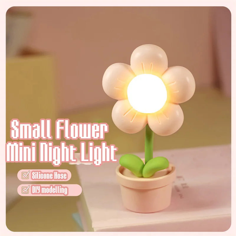 Mini LED Flower Night Light Cute Small Table Lamp Desktop Ornament Bedside Bedroom Ambient Lights Children Toy Kids Holiday Gift tableandwalllamps