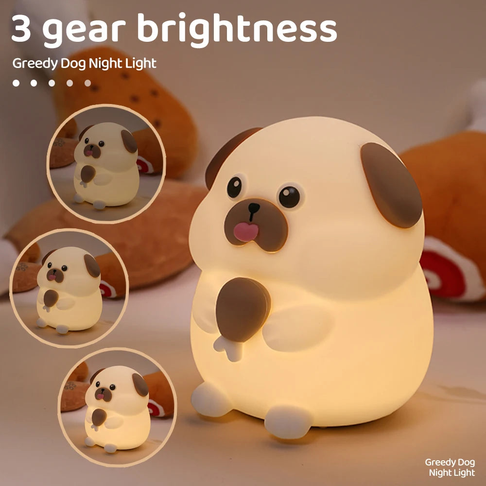 Silicone Cat Dog Night Light USB Rechargeable Nursery Sleeping Lamp Kawaii Bear Cordless Night Lights For Kids Room Decor tableandwalllamps