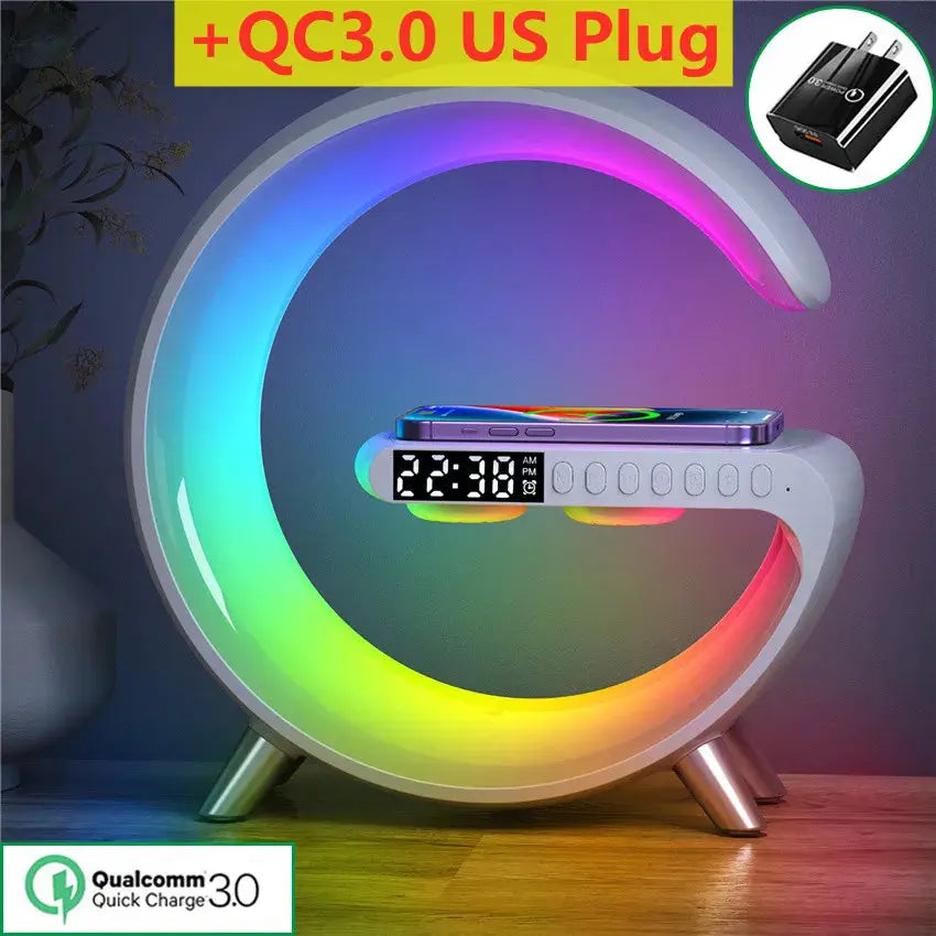 15W Wireless Charger Stand LED RGB Light Desk Lamp Speaker APP Control For iPhone 14 13 12 11 X 8 Samsung Fast Charging Station tableandwalllamps