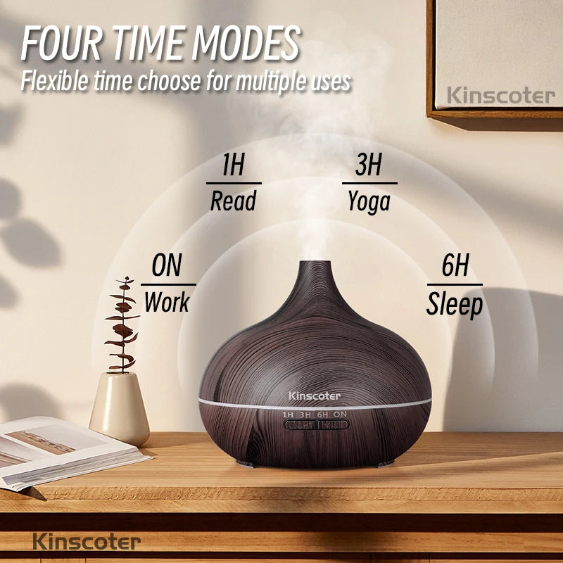 High Quality 500ml Aromatherapy Essential Oil Diffuser Wood Grain Remote Control Ultrasonic Air Humidifier with 7 Colors Light tableandwalllamps