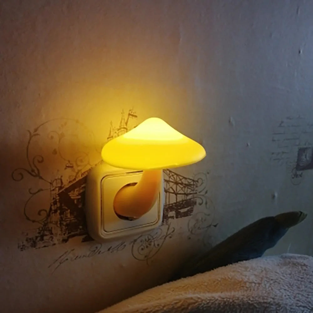 Bedroom Led Night Light Mushroom Wall Socket Lamp Eu Us Plug Warm White Light-control Sensor Bedroom Light Home Decoration tableandwalllamps