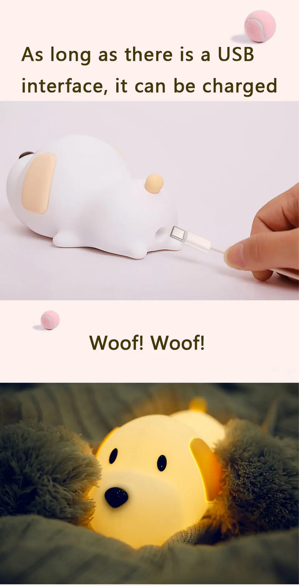 Puppy Cat Night Light Rechargeable Nursery Led Table Lamp Silicone Kawaii Birthday Gifts for Kids Toddler Room Bedroom Decor tableandwalllamps