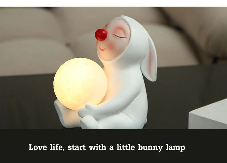 Nordic Cute Rabbit Lamp Bunny Light Table Decoration Nightlight Moon Nightlamp  Resin Bedroom Decor Eye Protection Yellow Led tableandwalllamps