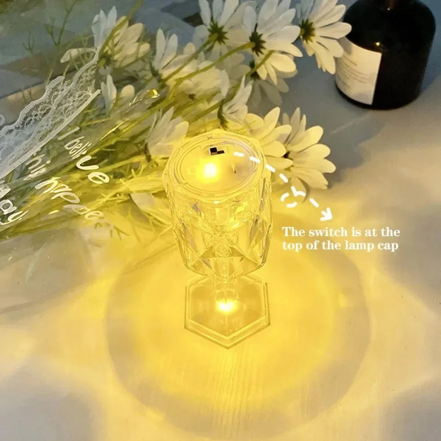 Led Diamond Table Lamp Rechargeable Night Lights Crystal Projection Desk Lamps Home Acrylic Xmas Decor Lighting Fixtures Gift tableandwalllamps