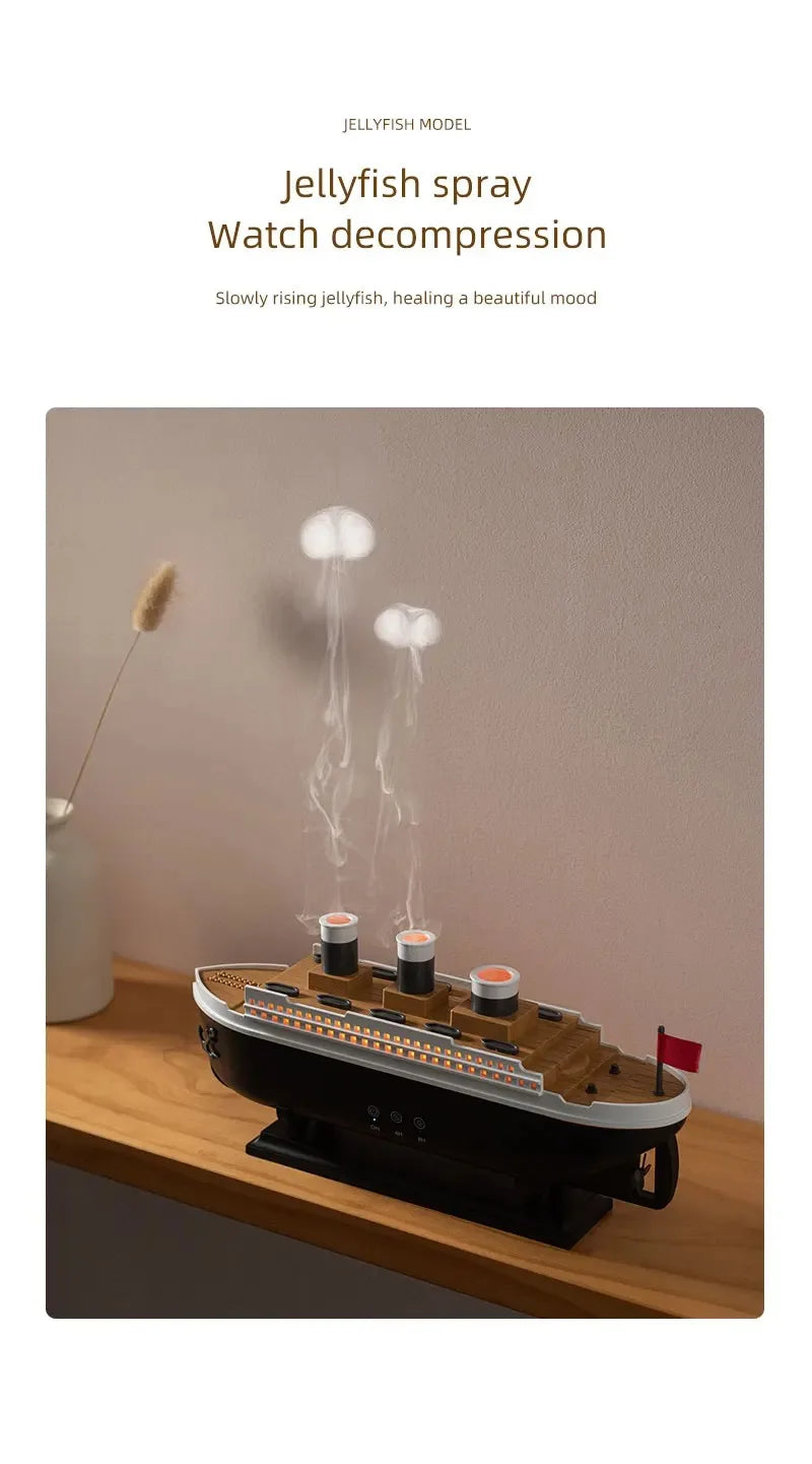 Titanic Ship Model Decoration Air Humidifier 250ml Essential Oil Diffuser Jellyfish Smoke Ring Spray Aroma Diffuser For Home tableandwalllamps