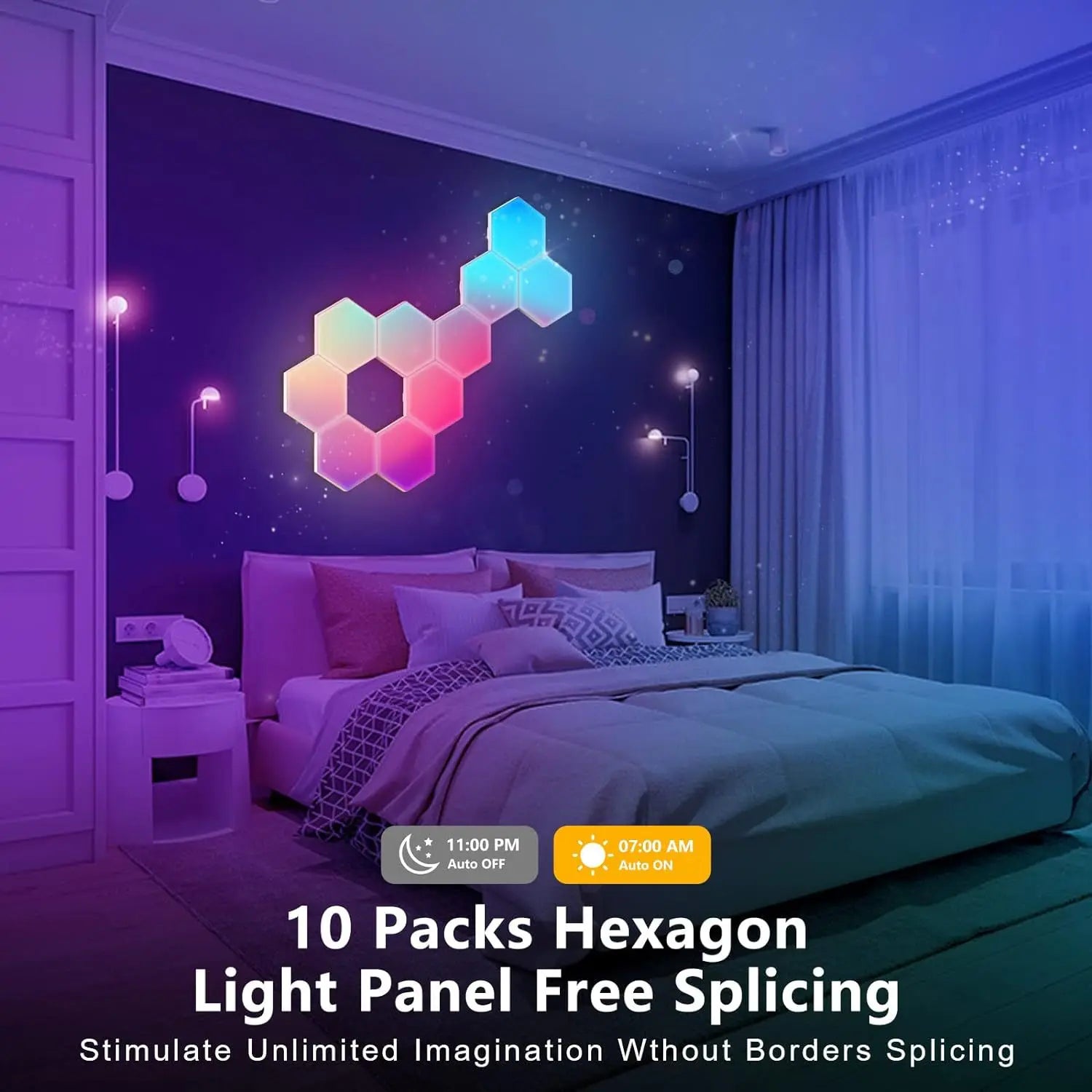 RGB Intelligent Hexagonal Wall Lamp Color-changing Ambient Night Light DYI Shape Music Rhythm APP Control For Game Room Bedroom tableandwalllamps