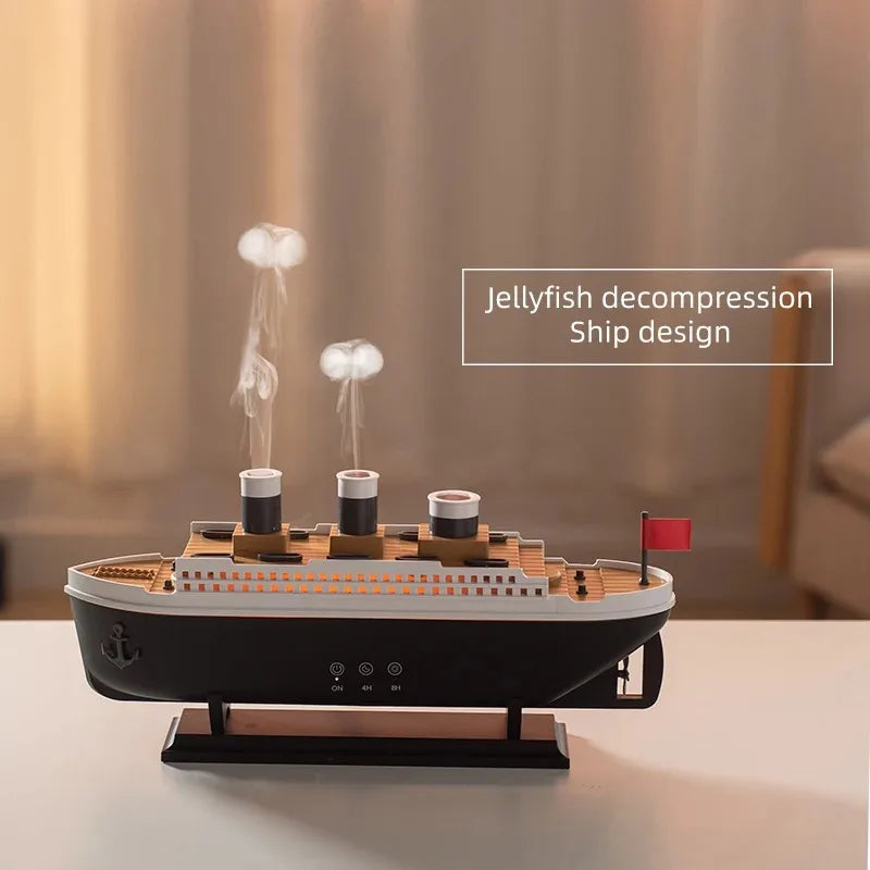 Titanic Ship Model Decoration Air Humidifier 250ml Essential Oil Diffuser Jellyfish Smoke Ring Spray Aroma Diffuser For Home tableandwalllamps