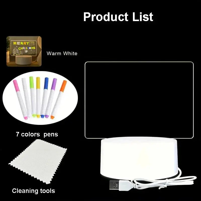 Creative LED Notebook Night Light USB Rewritable Message Board With Color Pen, Children's Warm Soft Light, Girlfriend Decoration tableandwalllamps