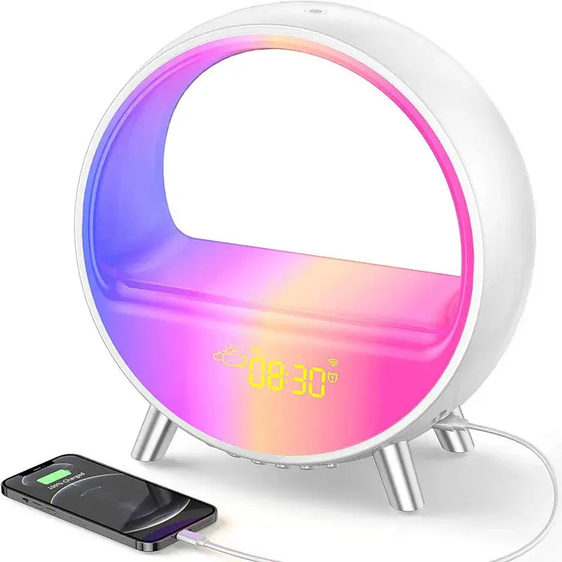 15W Fast Wireless Charger Alarm Clock Speaker Phone APP Control RGB Night Light Charging Station For iPhone 14 13 12 11 Samsung tableandwalllamps