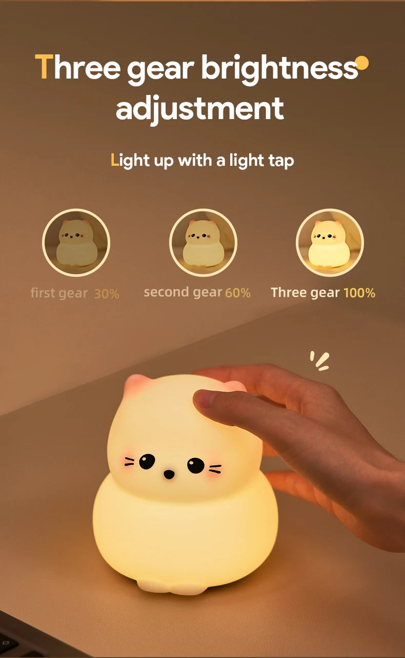 Puppy Cat Night Light Rechargeable Nursery Led Table Lamp Silicone Kawaii Birthday Gifts for Kids Toddler Room Bedroom Decor tableandwalllamps