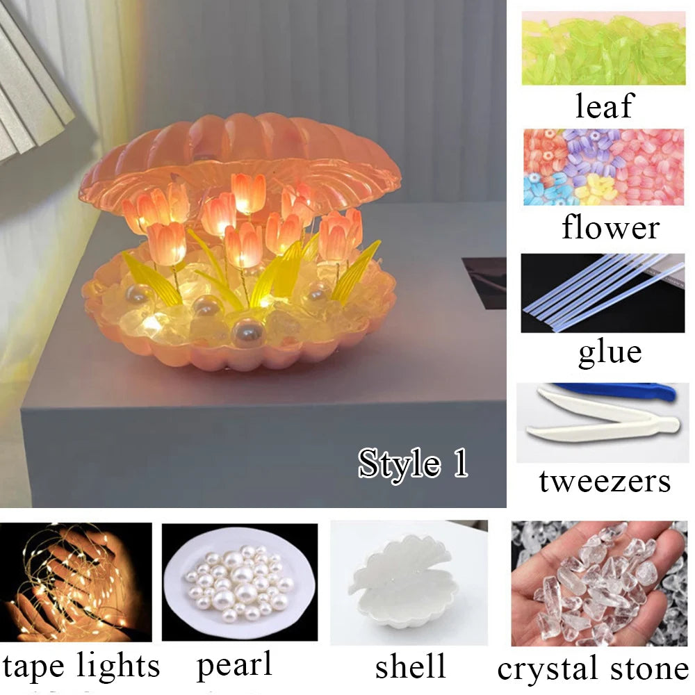 Simulation Tulip DIY Bedside Lights Handmade Material Flower LED Night Light Battery Operated Table Lamp Bedroom Decoration tableandwalllamps