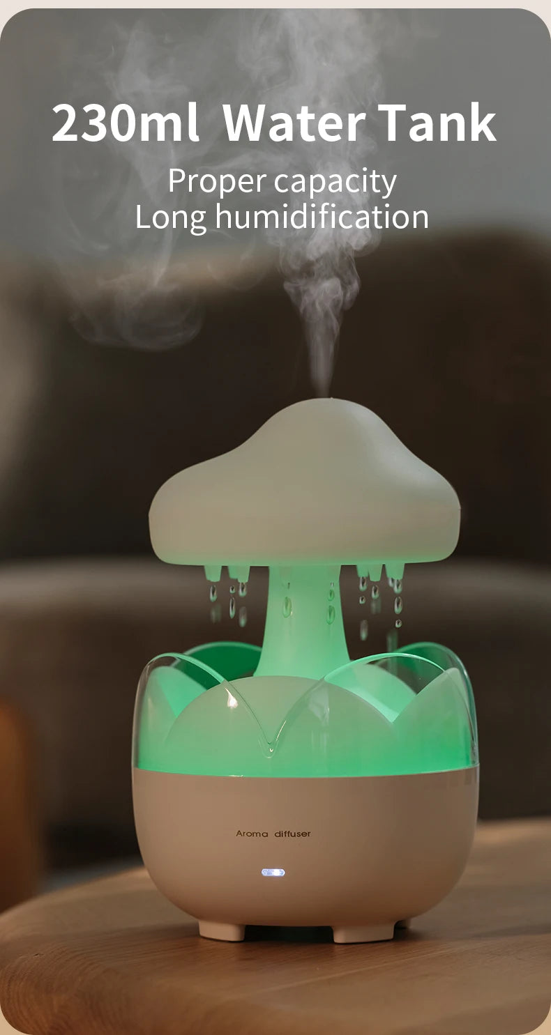 Mushroom Raindrop Air Humidifier Electric Aroma Diffuser Colorful Night Lights Rain Cloud Smell Distributor with Remote Control tableandwalllamps