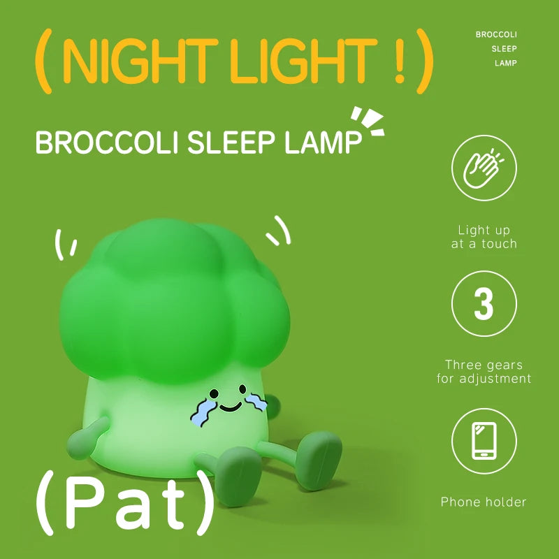 Cute Broccoli Night Light - LED Sleep Lamp for Kids, Soft Glow Nursery Decor Cartoon Baby Bedside Lamp tableandwalllamps