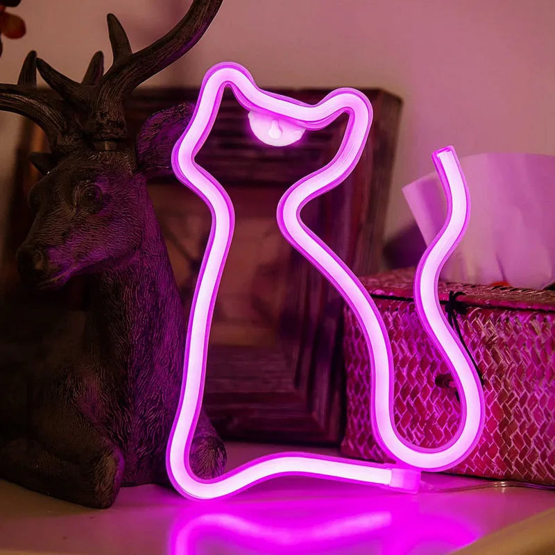 Cat Neon Sign for Wall Decor Led Light Up Sign Decor Pet Store Animal Club USB for Room Wall Home Party Birthday Gift tableandwalllamps