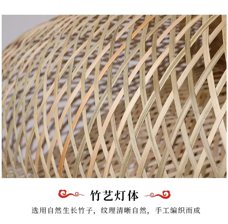 Bamboo Hand Weaving Pendant Light 38cm Hanging LED Ceiling Lamp Chandelier Fixture Rattan Hand Craft Woven Home Bedroom Decor