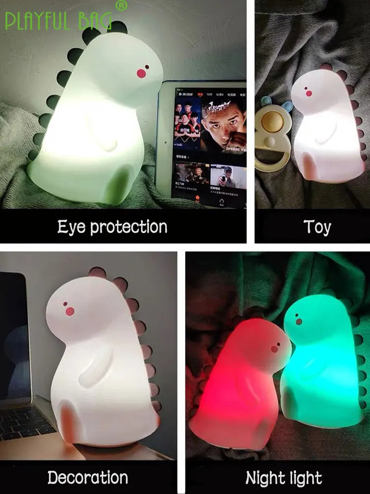 Decompression toy cute little dinosaur silicone night light color change remote control dual function ornament zd68 tableandwalllamps