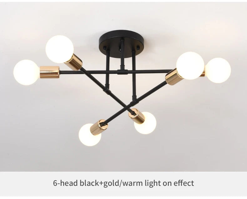 Retro Industrial Wrought Iron Material 6Heads LED Ceiling Lamp Home Luminaire  Modern Living Room Light E27 Decoration Light