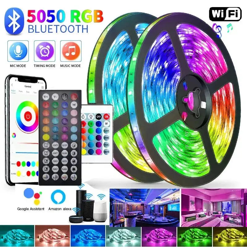 WIFI RGB LED Strip Light 5050 Bluetooth APP Control Led Flexible Diode Decoration For Festival Party TV Desk Bedroom tableandwalllamps