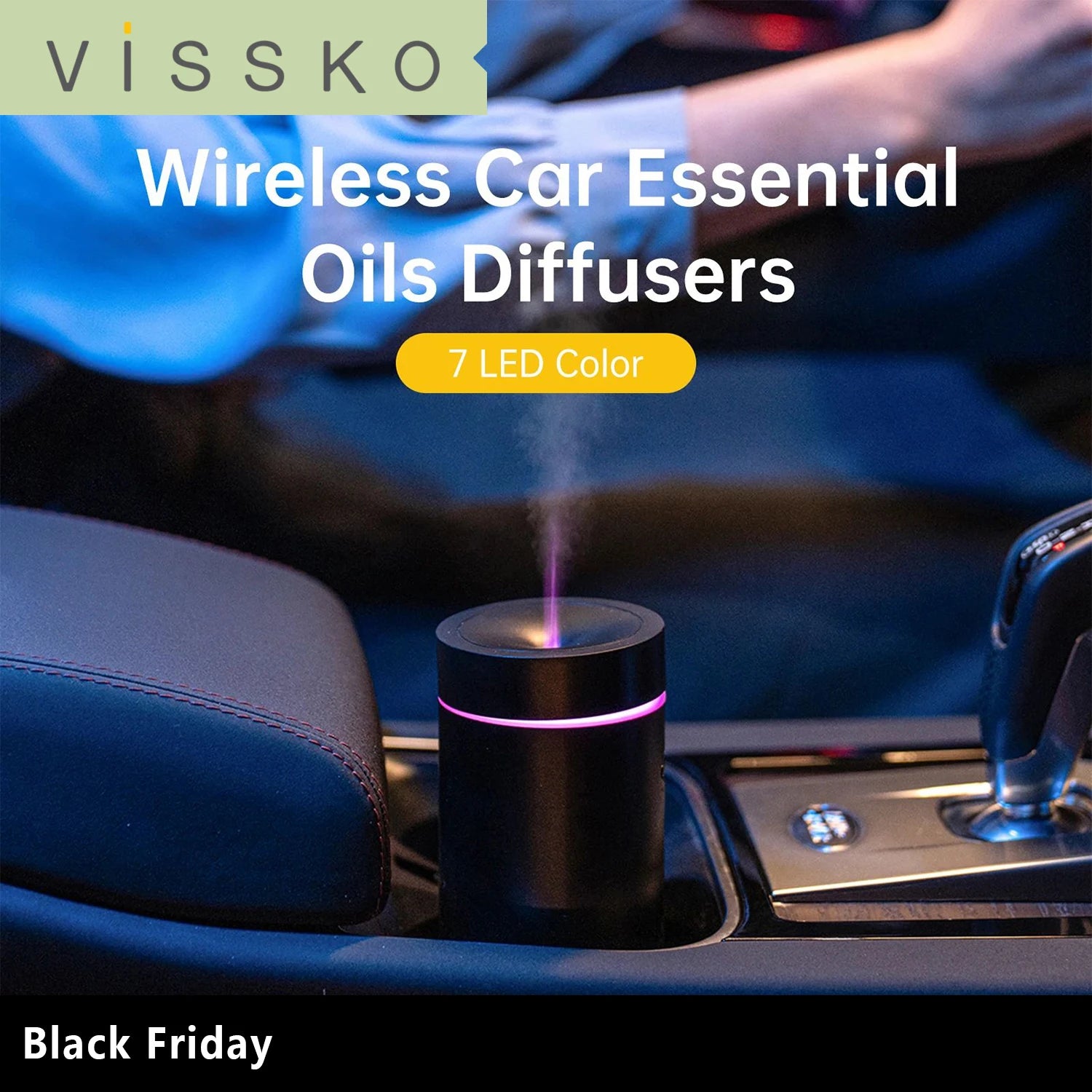 Vissko Mini Diffuser Car Humidifier Auto Air Purifier Aromo Air Freshener with LED Light For Car Aroma Aromatherapy Diffuser tableandwalllamps