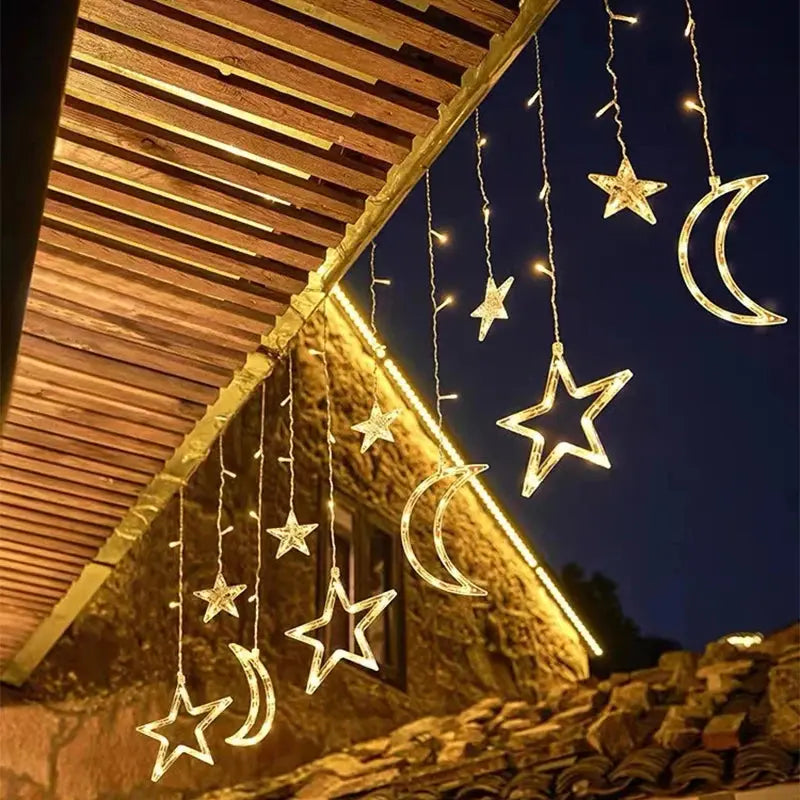 Christmas Lights Solar Moon Star LED String Lights Decoration for Home outdoor Wedding Led Curtain Lamp Holiday Decor tableandwalllamps