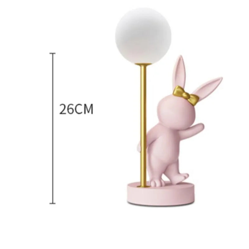 Nordic Pink Rabbit Table Lamp Atmosphere Night Light Luxury Birthday Wedding Gift Nightlights Ins Cute Bunny Bedroom Decoration tableandwalllamps