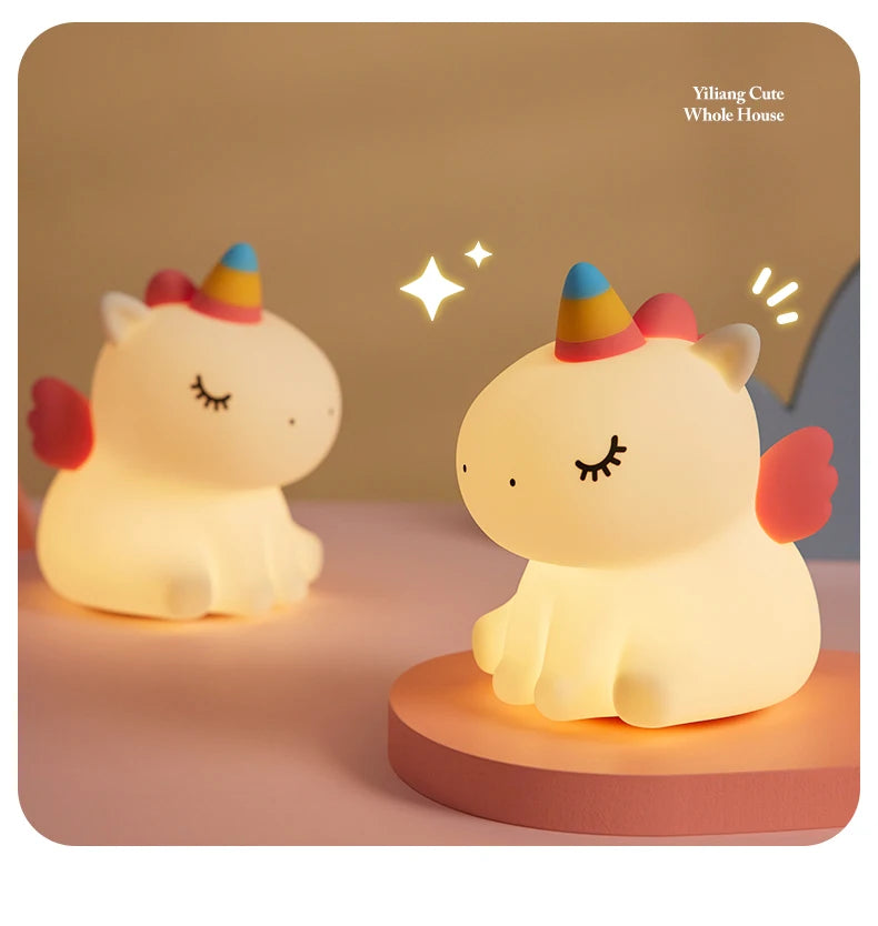 1pc Unicorn Cute Silicone LED Night Light For Boys Girls USB Rechargeable Cartoon Animal Bedroom Decoration Touch Night Lamp tableandwalllamps