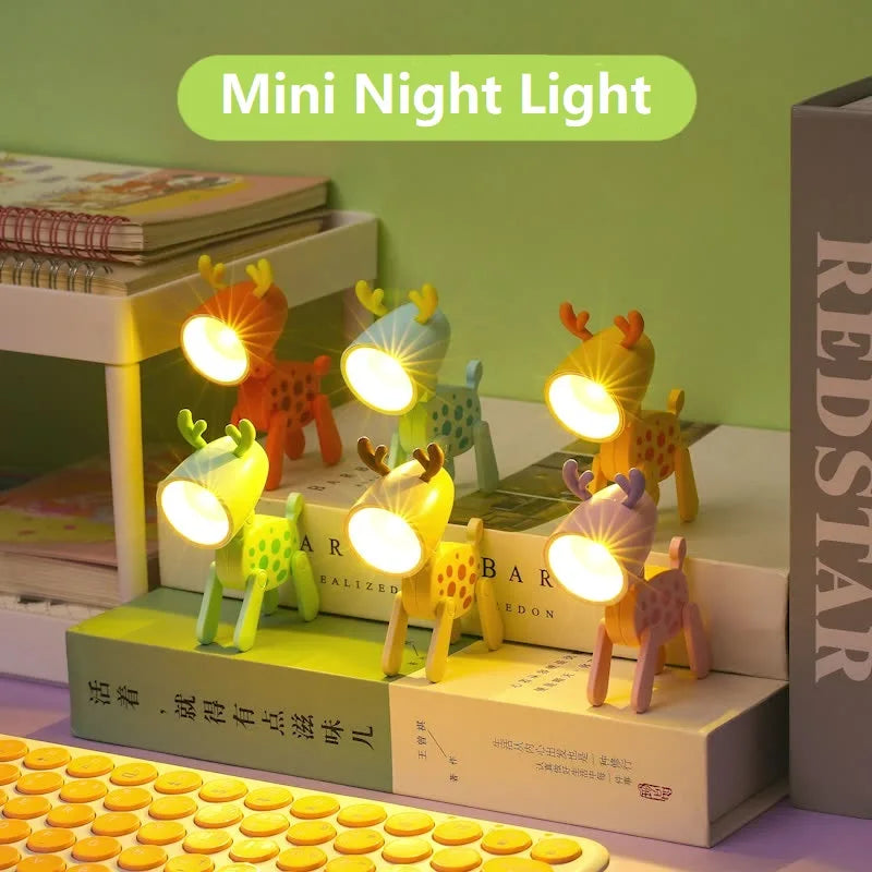 LED Night Light Mini Cute Pet Light Kawaii Gift Cartoon Dog Deer Folding Table Lamp Kids Room Bedside Bedroom Living Room Decor tableandwalllamps