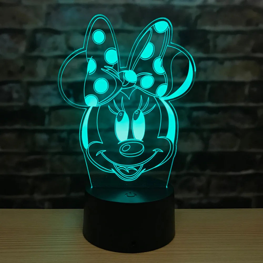 Disney Cartoon 3D Night Light Minnie Mickey Mouse Acrylic Touch 3D illusion Lamp Bedroom Decorative Table Lamp Child Toys Gifts tableandwalllamps