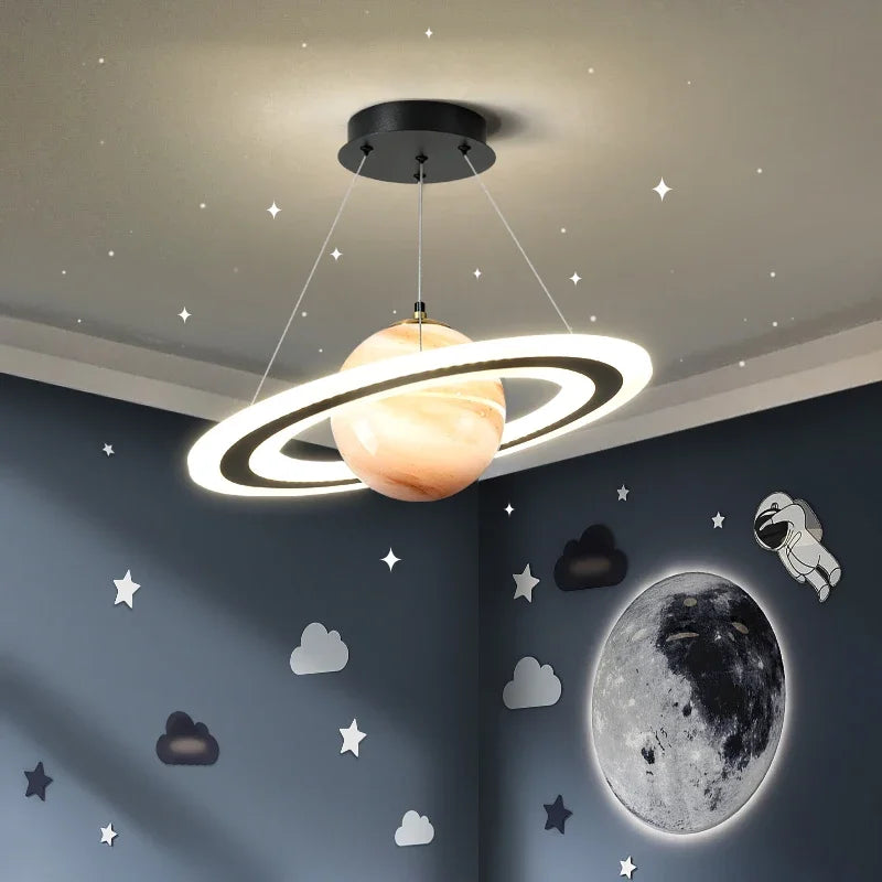 Modern LED Acrylic Planet Pendant Light Children Room Space Star Chandeliers Living  Bedroom Kitchen Indoor Hanging Lighting