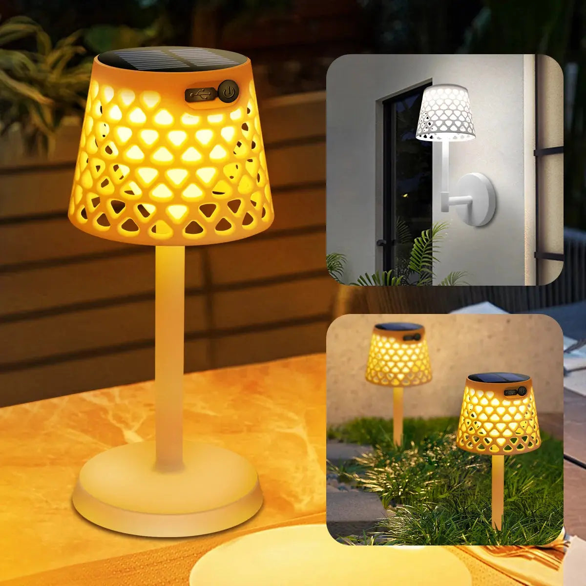 3in1 Solar Table Lamp Outdoor Cordless Solar Ground Light Wall Light for Garden Yard Patio Led Desk Lamp Three Install Way tableandwalllamps