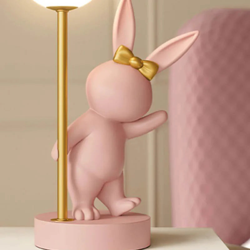 Nordic Pink Rabbit Table Lamp Atmosphere Night Light Luxury Birthday Wedding Gift Nightlights Ins Cute Bunny Bedroom Decoration tableandwalllamps