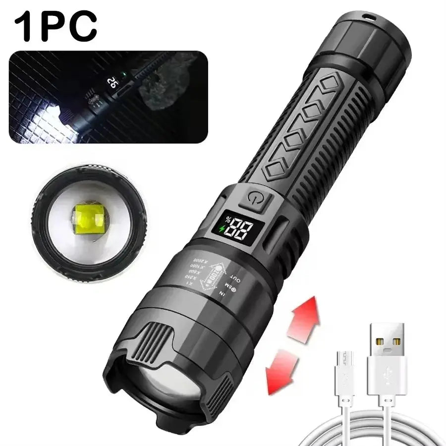 1600000 LM Super Bright Flashlight USB Rechargeable LED Long Range Tactical Torch Outdoor Waterproof Camping Fishing Lantern tableandwalllamps