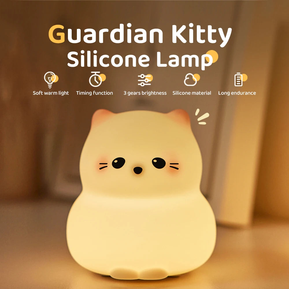 Silicone Cat Dog Night Light USB Rechargeable Nursery Sleeping Lamp Kawaii Bear Cordless Night Lights For Kids Room Decor tableandwalllamps