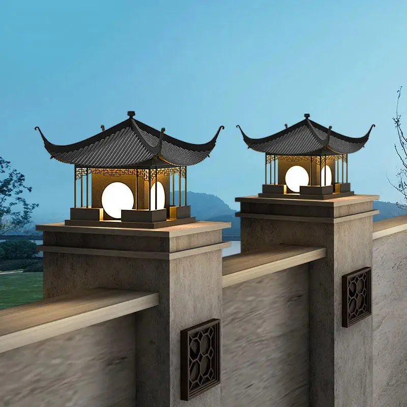 Chinese Style LED Lawn Lamp AC220V 110V Waterproof IP65 Gazebo Steet Light For Outdoor Pillar Fence Door Post Chapiter Lighting tableandwalllamps