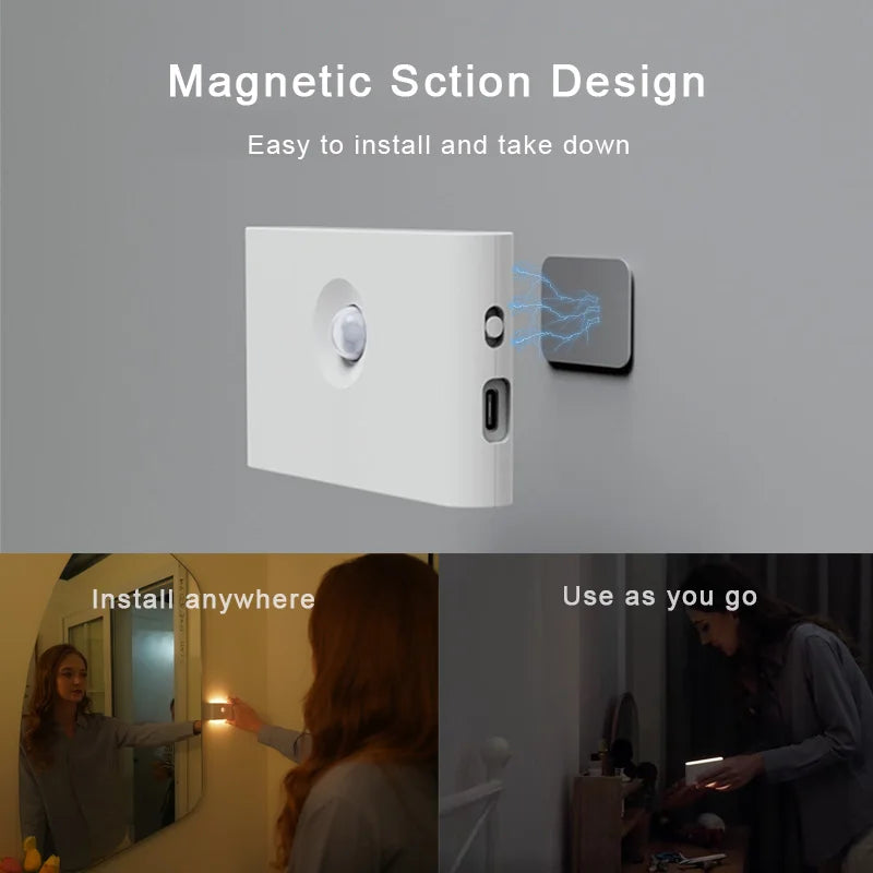 Smart Linkage Motion Sensor Night Light Rechargeable Wireless Magnetic LED Induction Lamp Wall Home Bedroom Kitchen Staircase tableandwalllamps