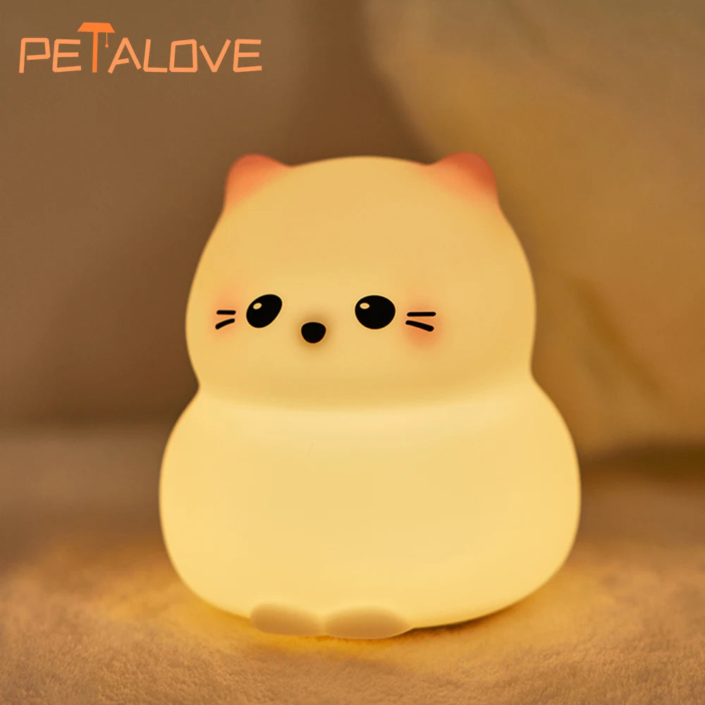 Silicone Cat Dog Night Light USB Rechargeable Nursery Sleeping Lamp Kawaii Cat Animal Night Lights for Kids Bedside Decoration tableandwalllamps