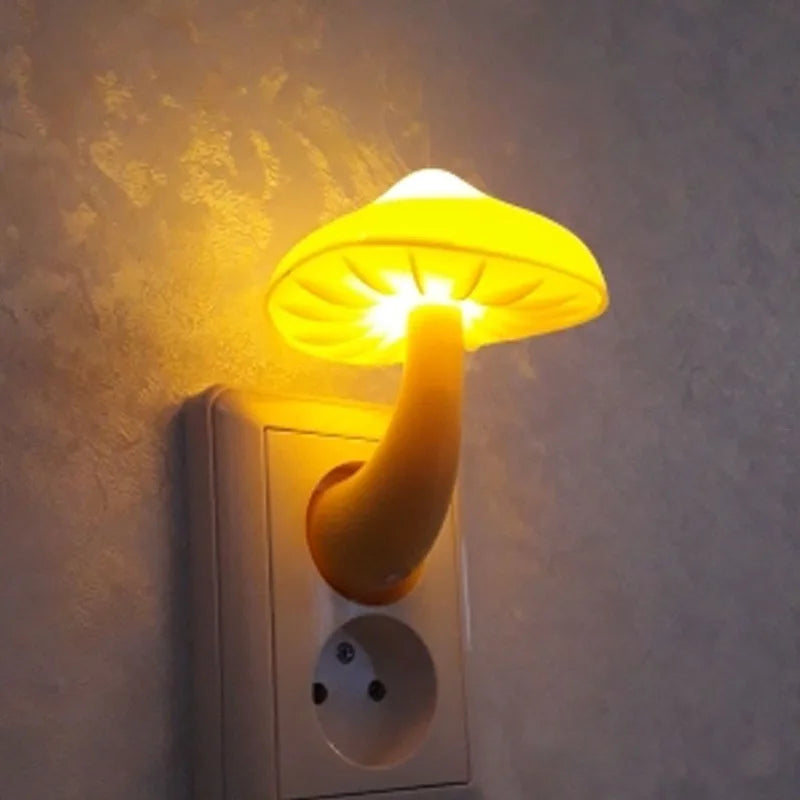 Bedroom Led Night Light Mushroom Wall Socket Lamp Eu Us Plug Warm White Light-control Sensor Bedroom Light Home Decoration tableandwalllamps