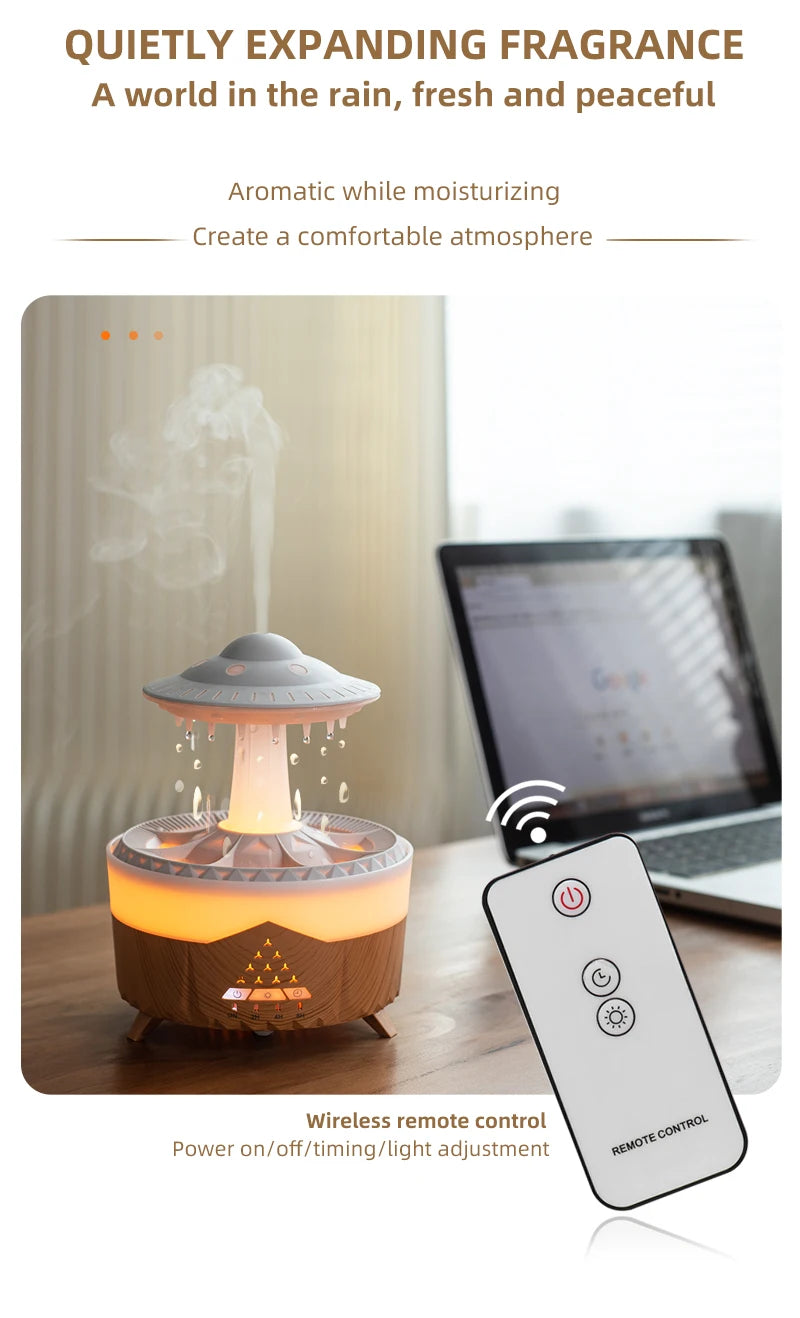 350ml Aroma Air Humidifier Mini Usb Remote Control Raindrop Colorful Light Aromatherapy Room Rain Cloud Aroma Oil  Diffuser tableandwalllamps